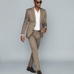 REISS COTTON-BLEND TWILL TROUSERS