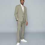 REISS PISTACHIO WOOL-BLEND SLIM-FIT TROUSERS