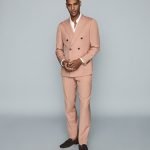 REISS PINK COLOR WOOL-BLEND SLIM-FIT TROUSERS