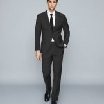REISS CHARCOAL MODERN FIT TRAVEL TROUSERS