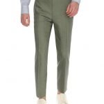 CANALI, KHAKI GREEN DRESS PANTS IN LINEN-WOOL BLEND