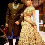 Malaika in Gold silk lehenga