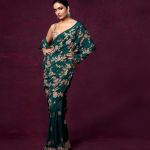 Emerald green color party wear sari