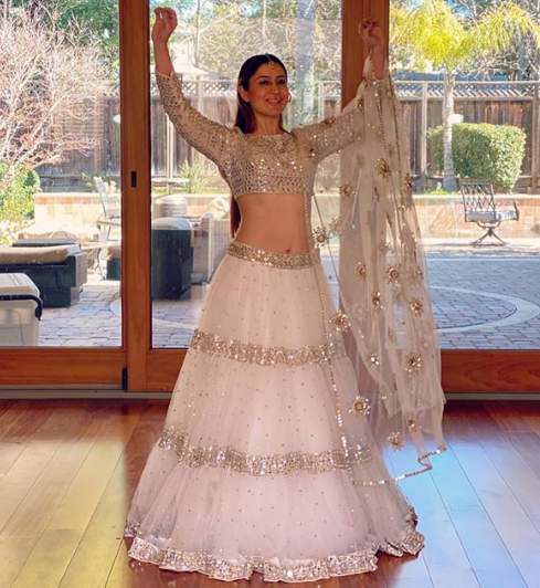 Off white color party wear lehenga