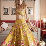 YELLOW EMBROIDERED HALF LEHENGA SKIRT & BLOUSE