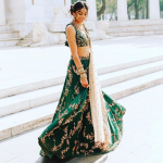 Emerald green color party wear lehenga