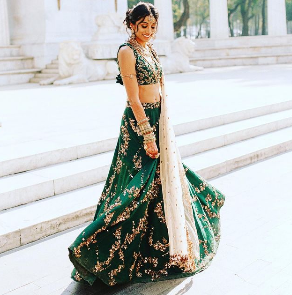 Dark Green And Gold Lehenga Set | KYNAH