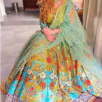 peacock-hued green and blue lehnga choli