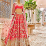 Pink color mirror work lehenga