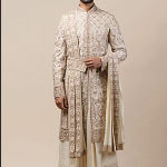 Ivory Embroidered Sherwani Set With Safa