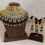 Semi kundan bridal set green color