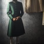 Bottle green color sherwani