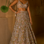 Light Coffee 3D Floral Embroidered Lehenga Set