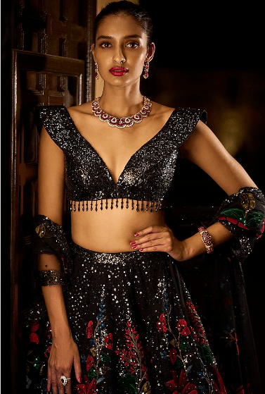Black Floral Lehenga Set - Image 3