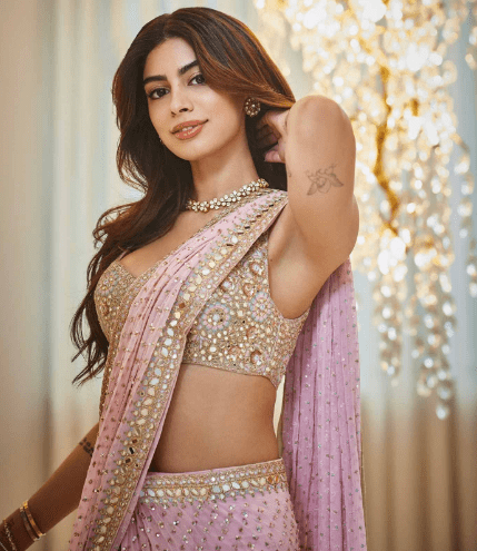 Kushi Kapoor in a Fondant pink mirror sequin & pastel thread hand embroidered sari set. - Image 2