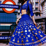 Electric blue half lehenga with jacket