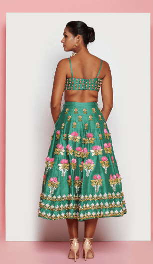 DARK GREEN EMBELLISHED HALF LEHENGA SET - Image 2