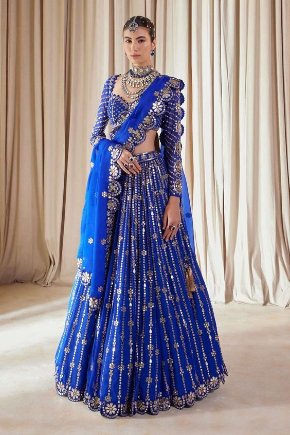 Ink Blue colour wedding lehenga