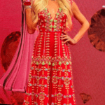 PARIS HILTON FIERCELY FRENZY : RED EMBELLISHED JUMPSUIT
