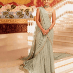 Shloka Mehta in a smoke grey sari