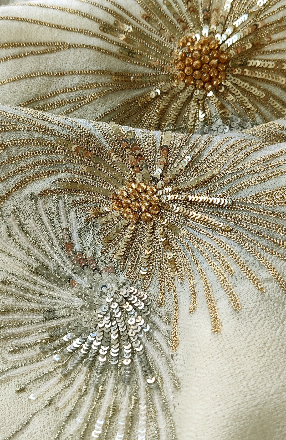 Ivory Starburst Embroidered Pure Cashmere Stole - Image 3