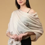 Light Beige Butterfly Hand Embroidered Pure Cashmere Stole
