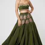 Olive Green Embroidered Balloon Lehenga Set