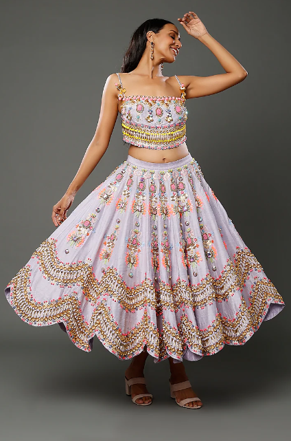 Mauve Embroidered Lehenga Set