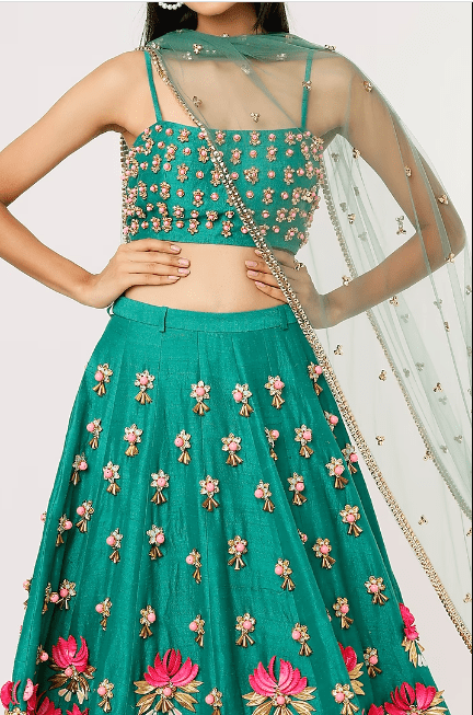 Dark Green Lehenga Set With Embroidery - Image 3
