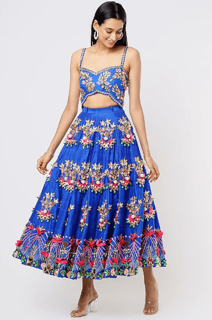 Electric Blue Embroidered Lehenga Skirt and Crop Top – Swati Vijaivargie