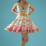 White & Pink Embellished Mini Dress