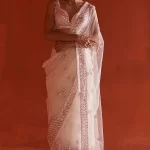 Ivory Net Embroidered Saree Set