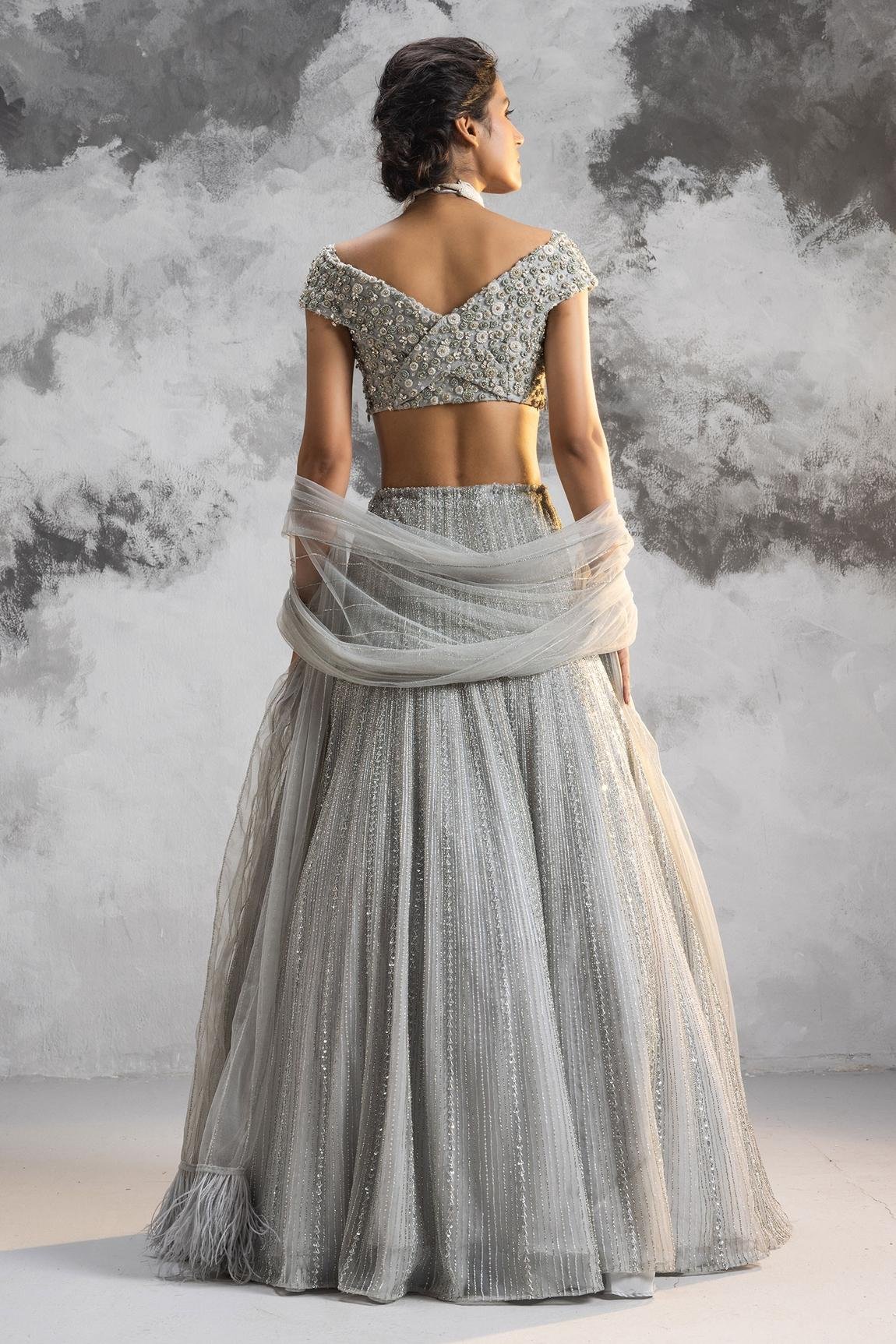 Blue Net Embroidered Lehenga Set - Image 2