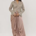 Purple Feather Crystal Embellished Jacket With Skirt