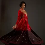 Women's Bindi Red Ombre Embroidered Anarkali Set
