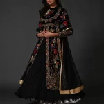 Black Machine & Hand Embroidered Anarkali Set