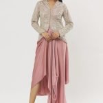 Pink Crystal Feather Embroidered Jacket With Skirt