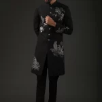 Black Matka Silk Sherwani