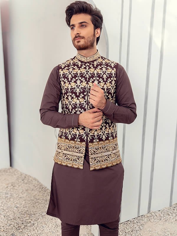 Brown color designer waist coat