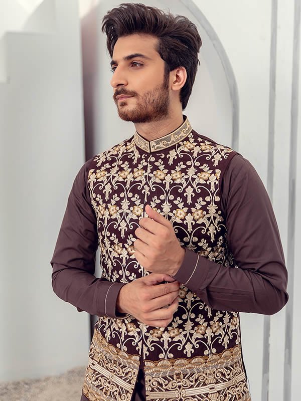 Brown color designer waist coat - Image 2