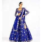 Royal Blue Big Flower Linear Lehenga Set