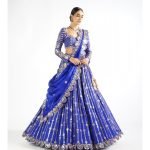 Royal Blue Small Flower Linear Lehenga Set