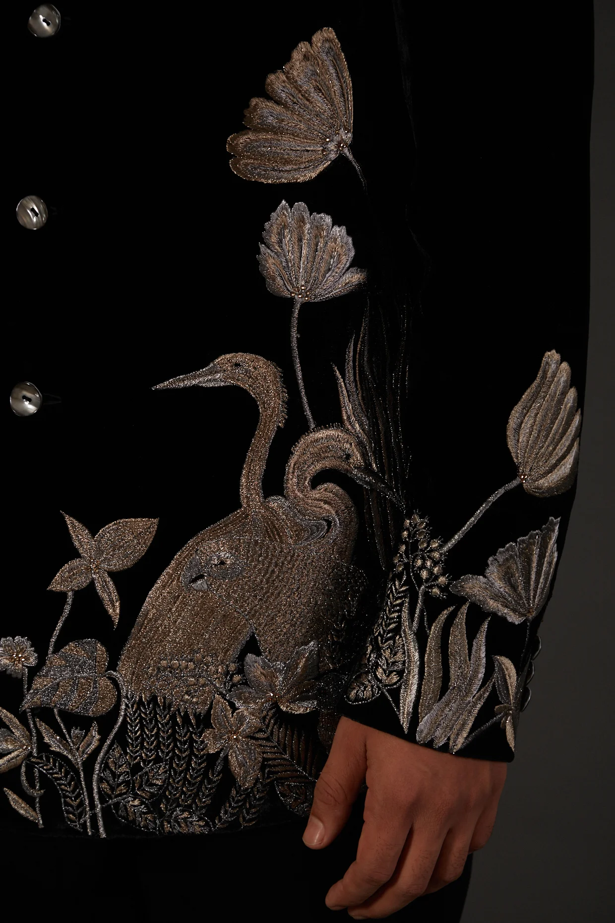 Black Silk Velvet Embroidery - Image 3