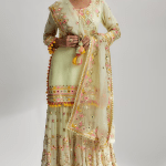 Mint Georgette Embroidered Sharara Set