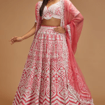 Coral Pure Raw Silk Embroidered Lehenga Set