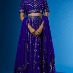 Royal Blue Blended Georgette Embroidered Lehenga Set