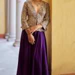 Deep Violet Raw Silk Embroidered Jacket Set