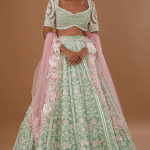 Sage Green Pure Raw Silk Hand Embroidered Lehenga Set