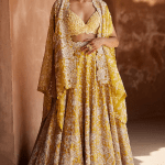 Mustard Yellow Pure Silk & Organza Embroidered Jacket Lehenga Set