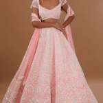 Coral Pink Pure Raw Silk Bead Embroidered Lehenga Set